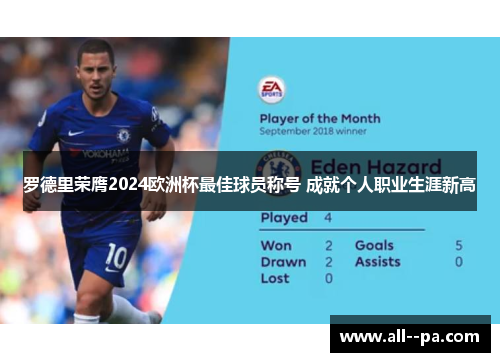 罗德里荣膺2024欧洲杯最佳球员称号 成就个人职业生涯新高